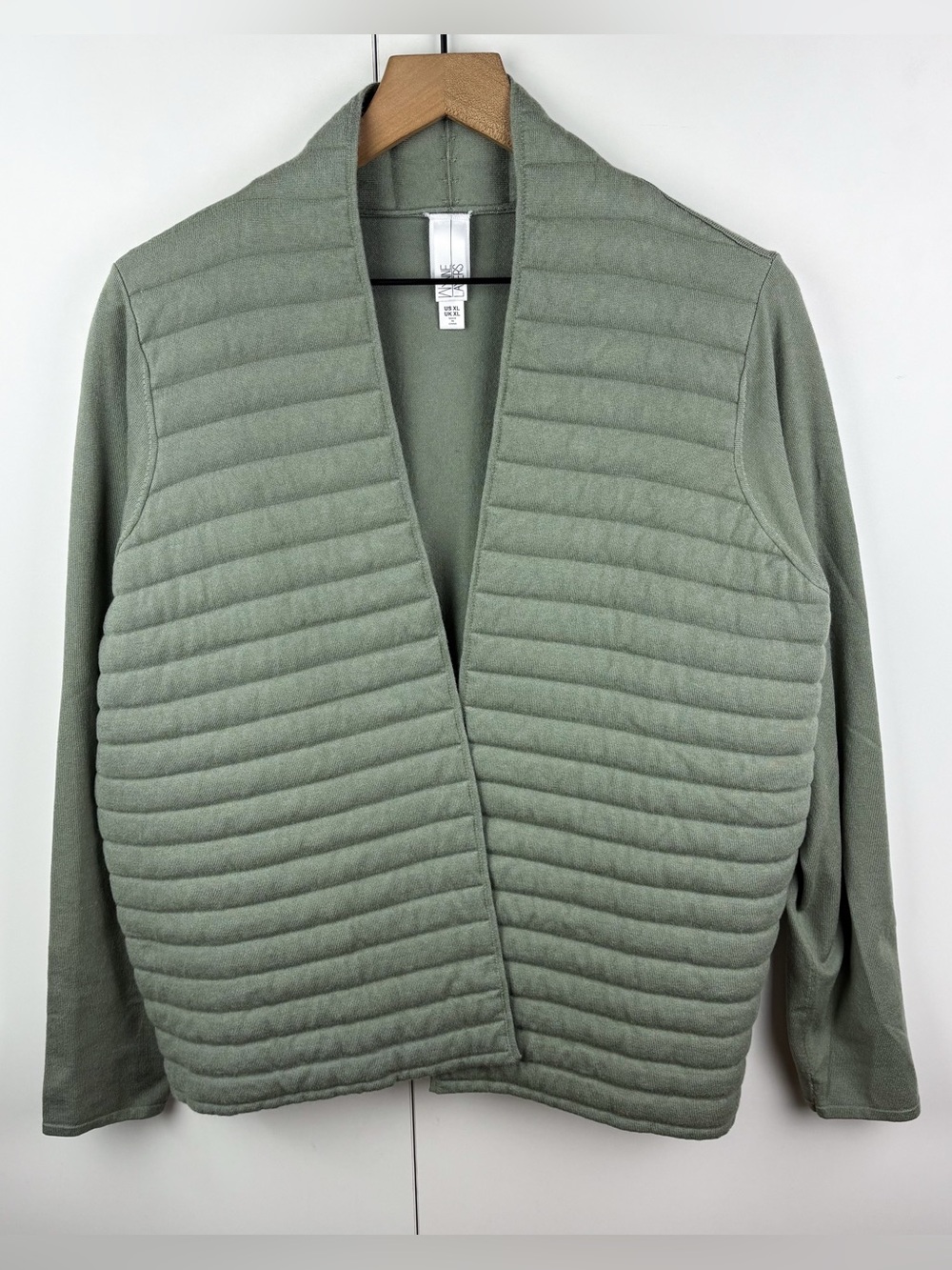 MarlaWynne Wynne Layers Quilted Sage Green Open Front Jacket Cardigan Sweater XL